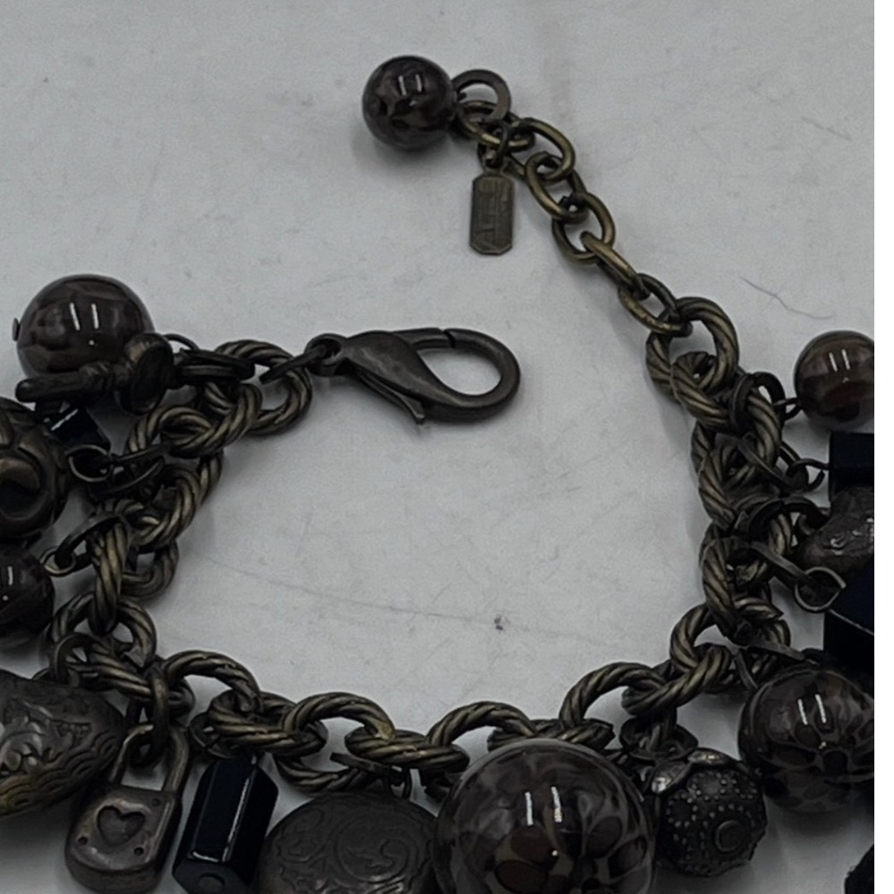 Baixa Antique Metal Cha Cha Charm Bracelet Heart Padlock Brown and Black Beads‎